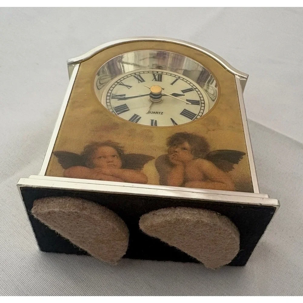 Linden Quartz Alarm Clock Raphael Cherubs Angels Roman Numerals Gold Silver Tone